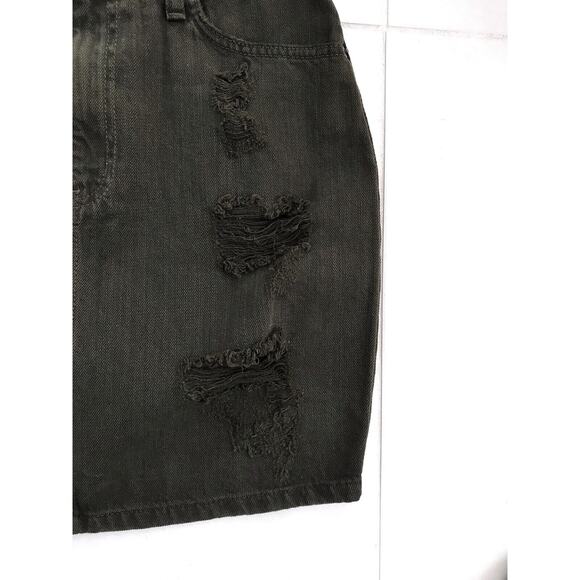 Carmar Distressed A-Line Cotton Denim Jean Mini Skirt Olive - Picture 3 of 10